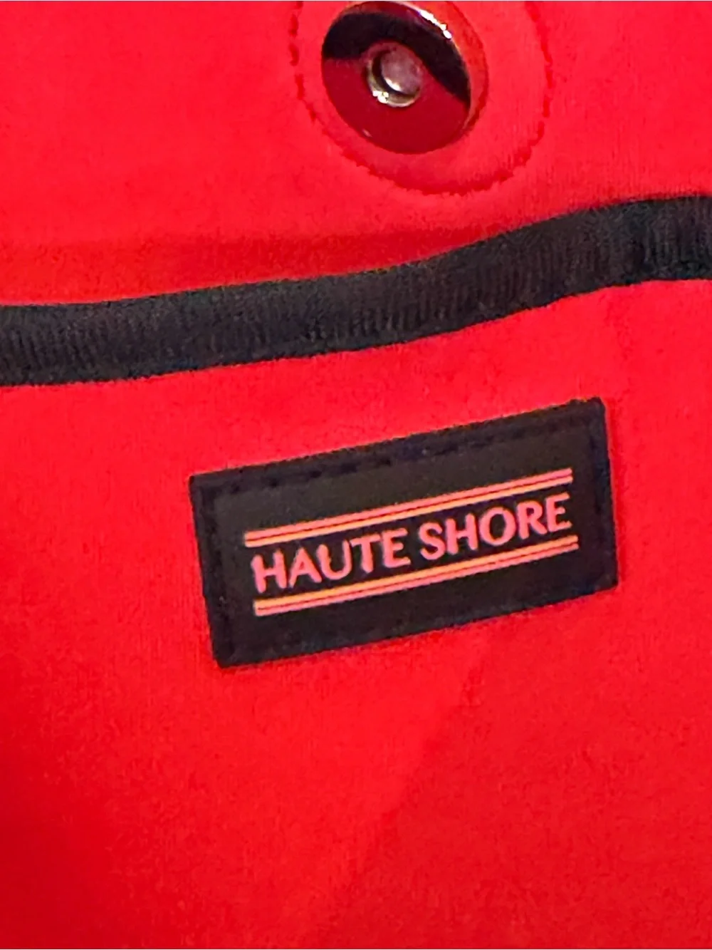 HAUTE SHORE White Neoprene Tote with Red and Green Center Stripe